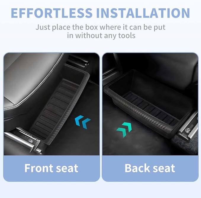4 PCS Under Seat Storage Box Organizer Designed for 2025 2026 Tesla Model Y Refresh (Juniper), （Not Fit 2017-2023 Model 3 & 2020-2024 Model Y）, Tesla Underseat Storage Box Bin, Black