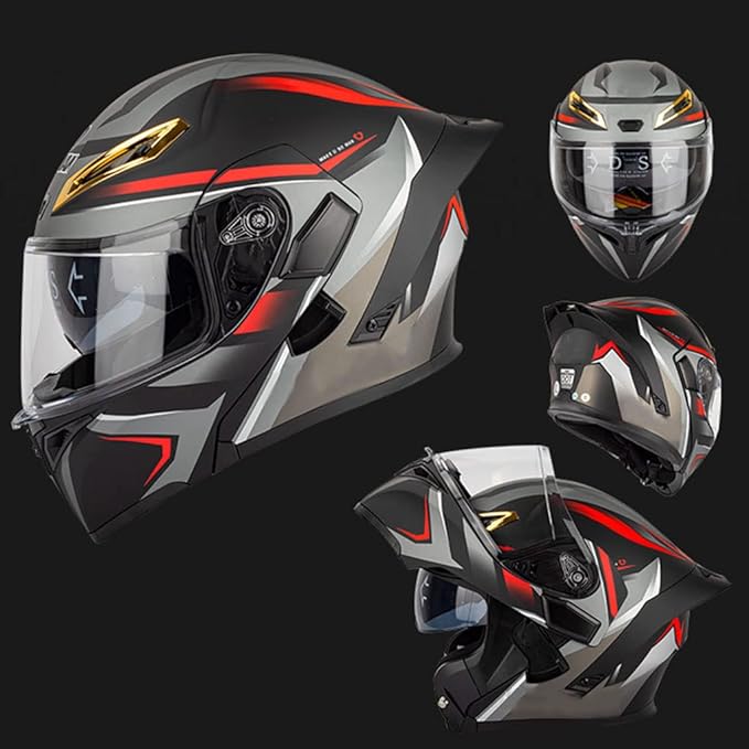 Full Face Motorcycle Bluetooth Helmets DOT Approved for Men Women Adults, Dual Visors Flip up Modular Bluetooth Integrated Motorcycle Helmet