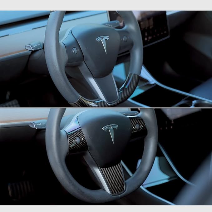 TPARTS Real Carbon Fiber Steering Wheel Cover for Tesla Model3 ModelY 2018-2023 Interior Modification Auto Steering Wheel Accessories (Glossy Black)