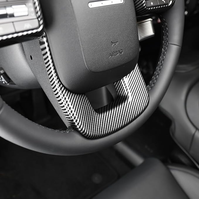 Steering Wheel Cover Trim Compatible with Santa FE 2024 2025 Hyundai IONIQ 9 Accessories(Carbon Fiber Pattern)