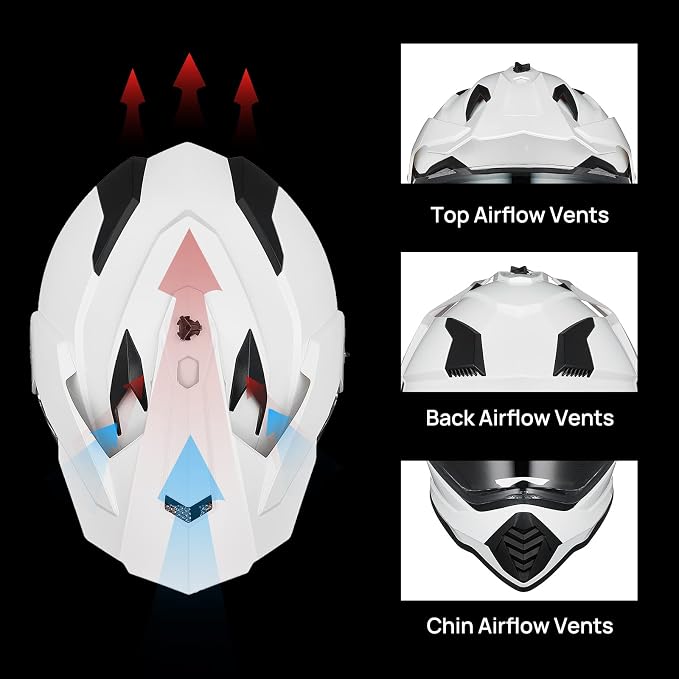 ILM Dual Sport Adventure Motorcycle Helmet with Pinlock Compatible Sun Visor Snowmobile ATV Dirt Bike Off Road Casco Model WS902 (White, XL)