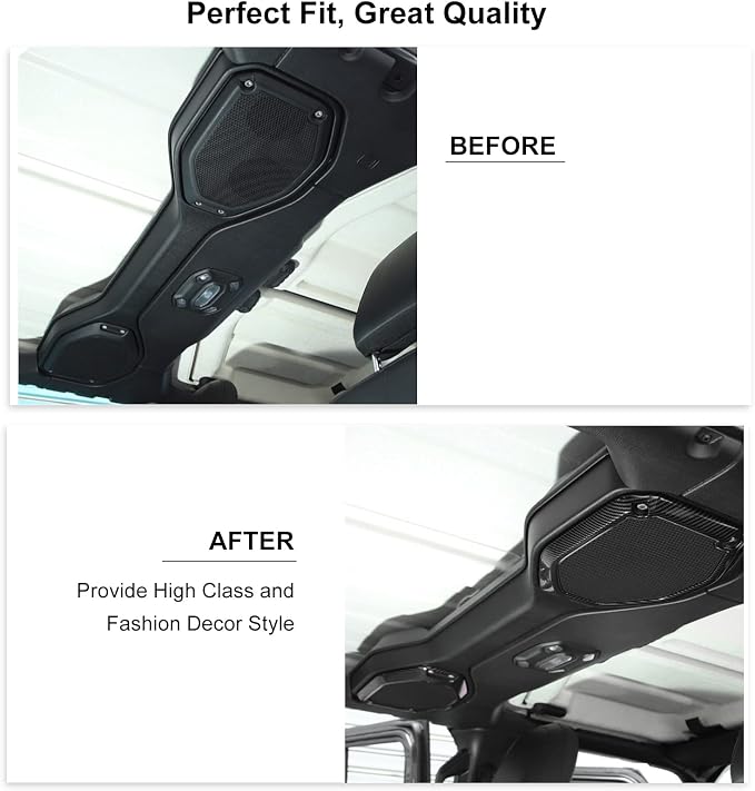 A Pillar Speaker Trim Cover & Roof Speaker Audio Trim Cover Ring Kit Decoration Interior Accessories for Jeep Wrangler JL JLU & Gladiator JT 2018-2022,Carbon Fiber Grain