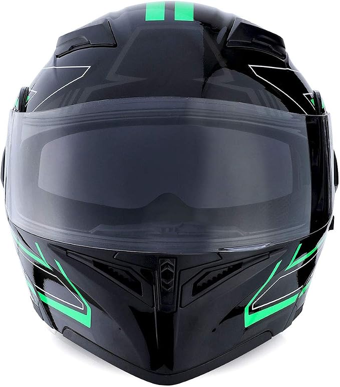 1Storm Motorcycle Modular Full Face Helmet Flip up Dual Visor Sun Shield: HB89 Arrow Green