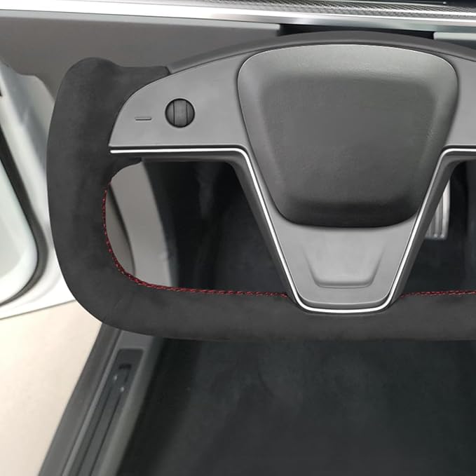 MEWANT Hand Sew on Black 9040 Athsuede Steering Wheel Cover for Tesla Model S Yoke 2021-2023 Model X 2021-2023