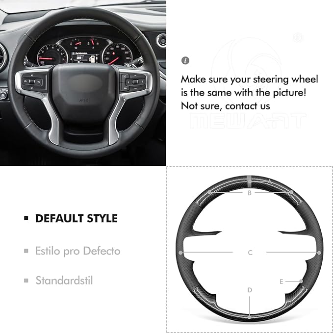MEWANT DIY Black Genuine Leather PU Carbon Fiber Steering Wheel Wrap for Chevy Blazer Silverado 1500 2500 Suburban Tahoe