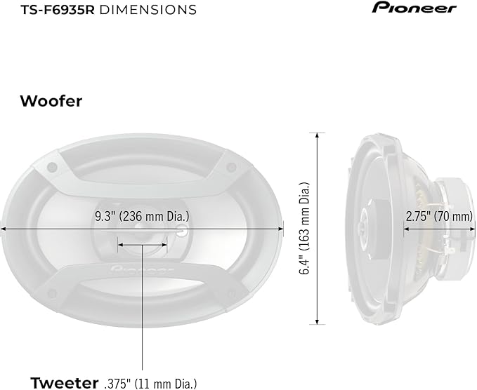 PIONEER TS-F6935R 3-Way Coaxial Car Audio Speakers - 6' x 9' Passive Car Speakers (Pair), 230 W Max Power, Black and Silver