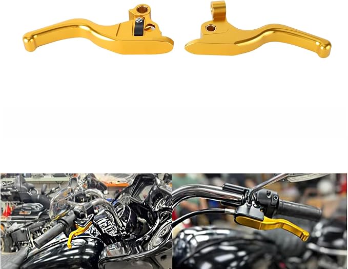 3 Finger 5.9" CNC Shorty Hand Control Lever Kit Brake Clutch Levers Fit for Harley Touring Electra Glide Highway King Ultra Limited 2008-2013, 2021-2024(Gold)