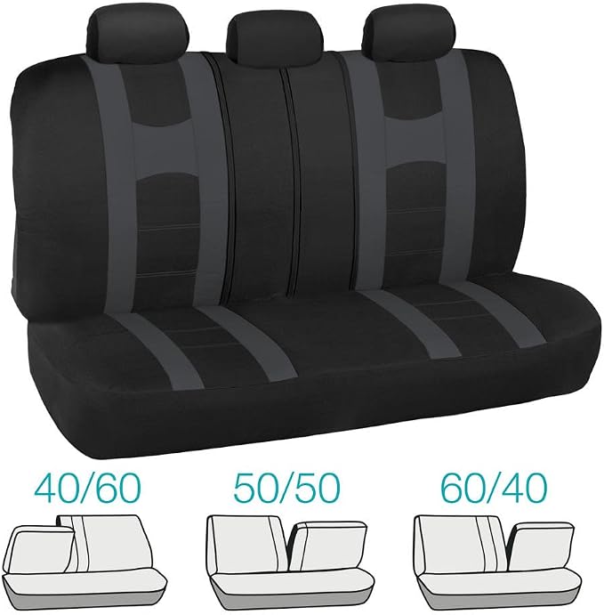 carXS Forza Series Charcoal Gray Seat Covers Full Set Combo with Car Floor Mats – Front and Rear Bench Cover & Floor Mat Protector Set, Interior Covers for Auto Truck Van SUV
