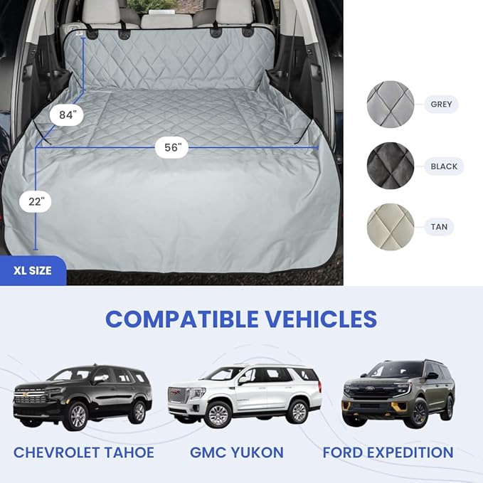 4Knines SUV Cargo Liner for Dogs – Dog Trunk Cover – Heavy-Duty, Waterproof Pet Seat Protector – Durable Cargo Liners for Dogs – USA-Based Company - Extra Large (Grey)
