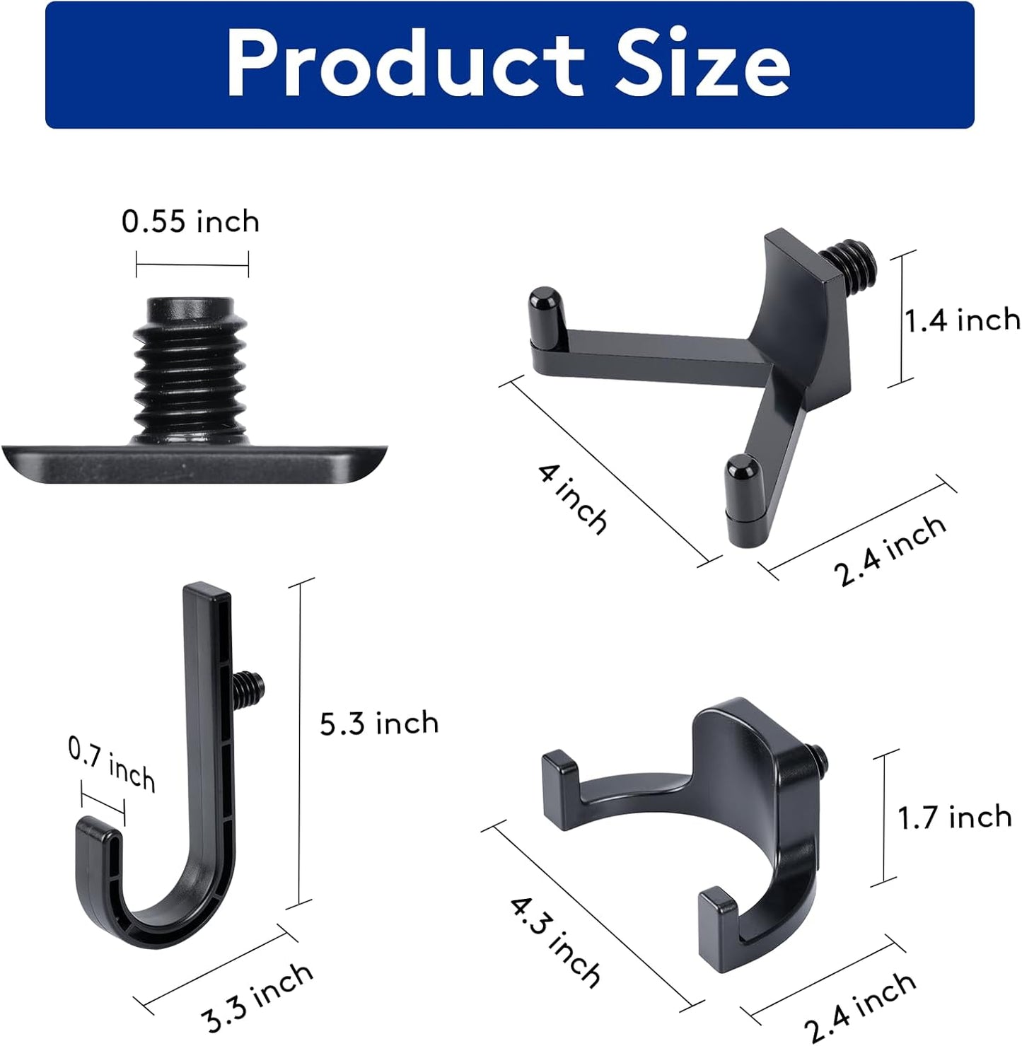 6 Pcs ABS Storage Shed Tool Hooks, Heavy Duty Shed Accessories & Hooks - Compatible with Suncast & Craftsman Sheds, Black J/U/V Shape for Organizing Garden Tools and Hoses in Outdoor Sheds