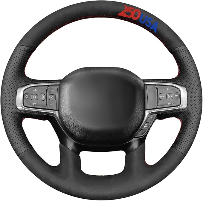 MEWANT USA 250th Anniversary Embroidered Hand-Stitched Steering Wheel Cover Custom Fit for Dodge Ram 1500 2019-2023(Backsides Without Buttons)