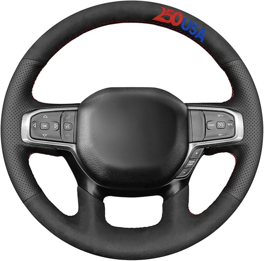 MEWANT USA 250th Anniversary Embroidered Hand-Stitched Steering Wheel Cover Custom Fit for Dodge Ram 1500 2019-2023(Backsides Without Buttons)