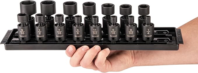 TEKTON 3/8 Inch Drive Universal Joint Impact Socket, 15-Piece | SID97101