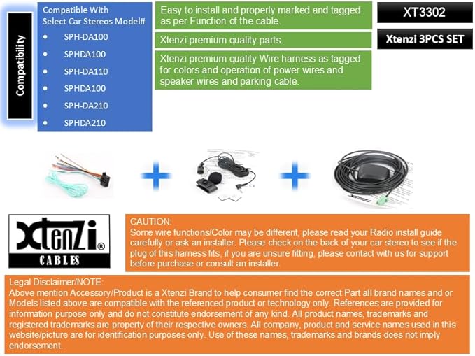 Xtenzi Car Audio 3 Pcs Set XT3302 GPS Mic and Wire Harness Compatible with Pioneer SPH-DA210 DA110 DA100