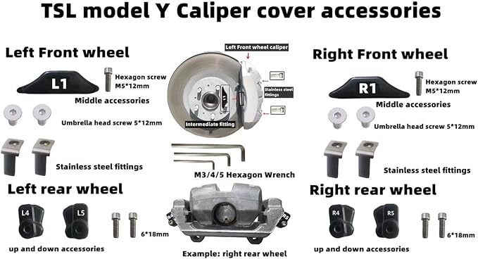 Caliper Covers Set of 4 Compatible with Accessories, Brake Caliper Cover Front Rear Aluminum Alloy, Brake Caliper Covers for 2020-2023 19 20in Wheels hub (Blue)