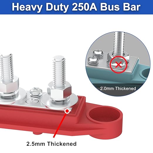 Bus Bar 250A 12V Power Distribution Block with 5/16" (M8) 4-Posts Terminals Block with Cover for Automotive, Marine, Battery System (Black & Red)