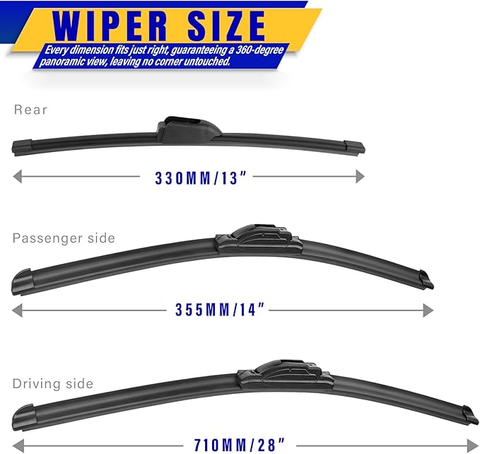 3 wipers Replacement for 2011-2016 Hyundai Elantra/2013-2017 Hyundai Elantra GT, Windshield Wiper Blades Original Equipment Replacement - 28"/14"/13" (Set of 3) U/J HOOK