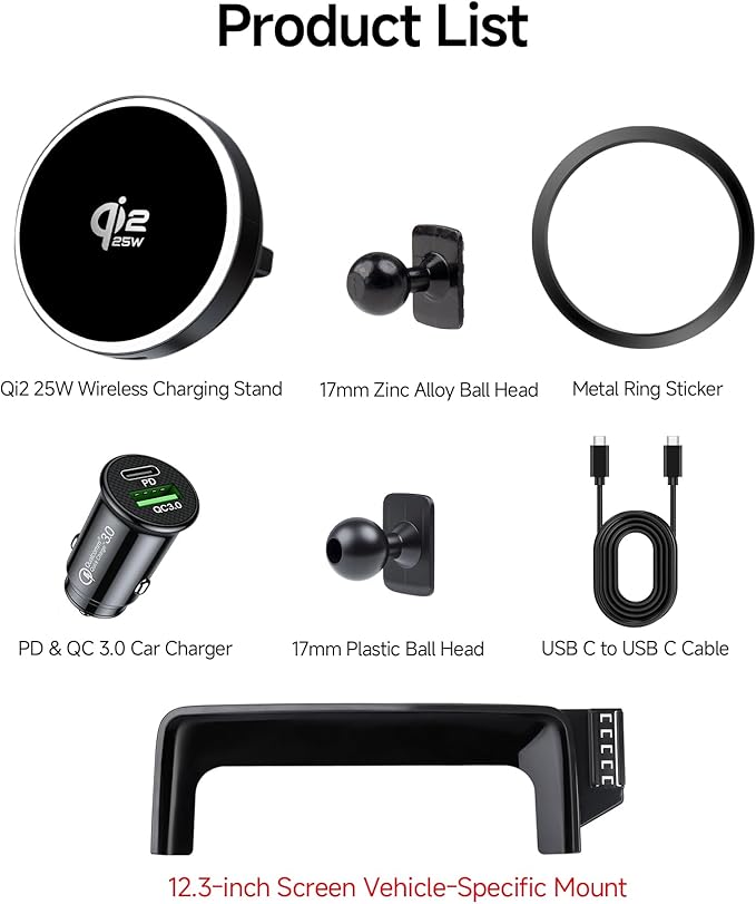 Qi2.2 Max 25W Fast Wireless Car Charger Phone Holder for 2023-2026 Mercedes Benz GLC-Class / 2022-2026 C-Class 12.3-Inch Screen, Magnetic Phone Mount Compatible with MagSafe
