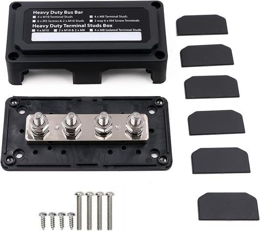 Busbar 12V 300A Heavy Duty Module 4 x 5/16" (M8) Posts Terminals Power Distribution Block, DC Battery Bus Bar 12 Volt-48V 300 Amp for Car Marine RV Solar Boat Truck Automotive, Black