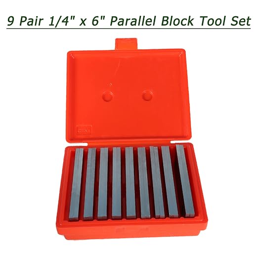 9 Pair 1/4 x 6 Machinist Parallel Block Tool Set, 0.0002 Parallelism 3/4 to 1-3/4 Alloy Steel Accuracy Matched Parallel Bar