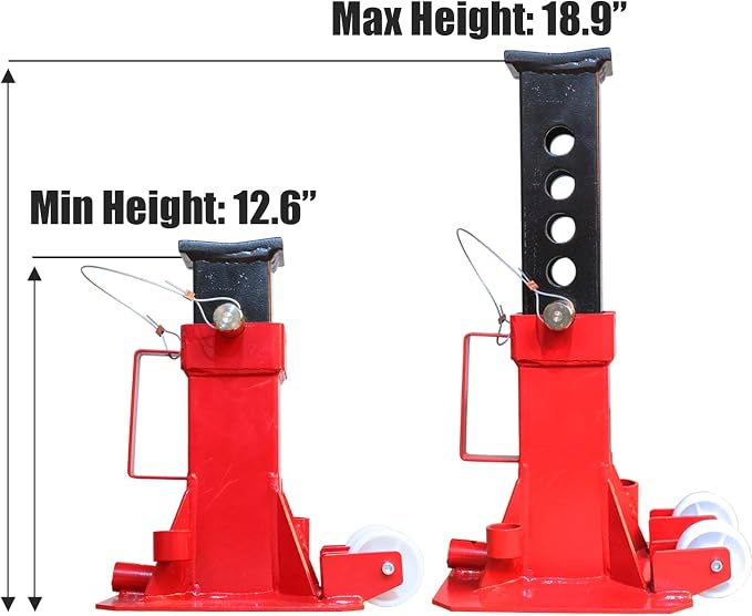 Big RED ATZ120006P Torin Heavy Duty Jack Stands: Pin Style Jack Stand with 2 Casters and Handle, Easily Portable Car Stand for Car SUV, Truck and Pick Up, 12 Ton (24,000 lb) Capacity, Red