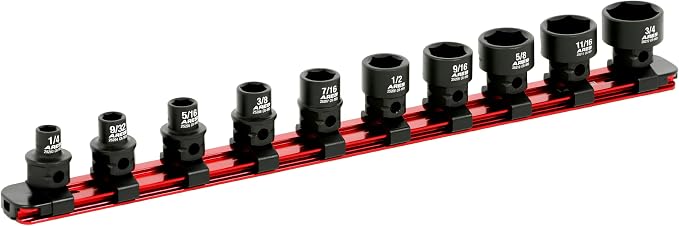 ARES 29019 – 10-Piece 3/8-Inch Drive SAE Low Profile Nano Impact Socket Set – Impact Grade Sockets Offer Greater Clearance Than Typical Shallow Sockets – Includes Aluminum Storage Rail