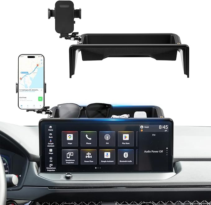 Car Phone Holder Compatible with Honda Accord 2023-2025 Accessories 12.3-Inch Screen Fixed Clip, Phone Mount with Dash Organizer Tray Dashboard Storage Box Hands-Free 360° Rotation (Not for LX/EX/SE)