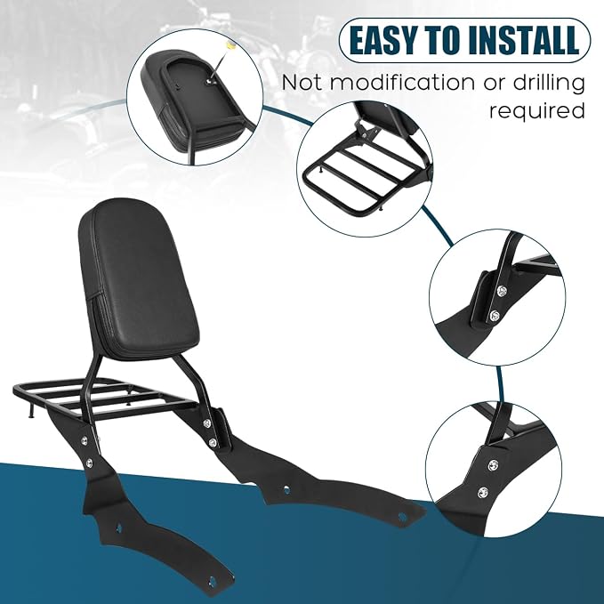 Passenger Backrest Sissy Bar with Luggage Rack Compatible with for 1996-2017 Yamaha Vstar 650 400 Custom 1997-2017 Dragstar 650 400 Custom Motorcycle Detachable Rear Sissy Bar Backrest
