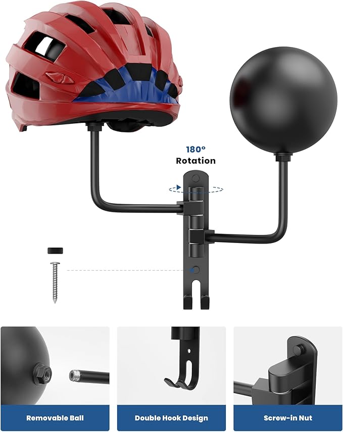 Helmet Hanger Wall Mount 180° Swivel Helmet Holder for Motorcycle Bike Racing Outerwear Sports Gear