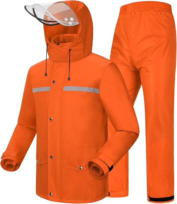 iCreek Rain Suit Waterproof Jacket and Pants Hi Vis Raincoat for Men and Women Reflective Outdoor for All-Sport Work