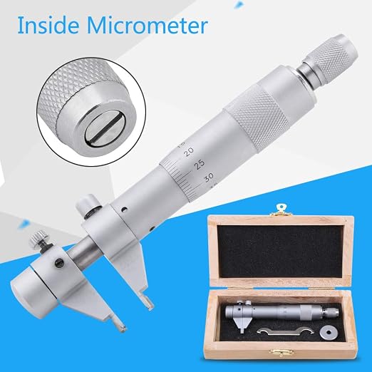 Inside Micrometer Set, Internal Diameter Gage Hole Bore 5-30mm Range 0.01mm Accurate + Wrench + Calibration Ring + Wooden Box