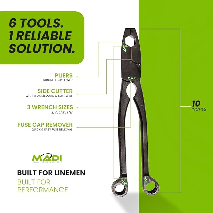 MADI 10” Lineman Fuse Plier, Green