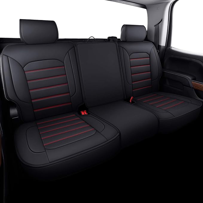 LUCKYMAN CLUB Silverado Seat Covers Fit for 2007-2023 2024 2025 Chevy Sierra Silverado 1500 2500 3500 Crew,Double,Extended Cab with Water Proof Faux Leather (Black & Red Full Set)