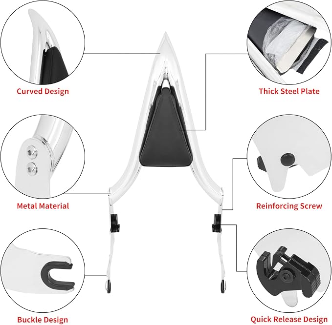 2009-2025 Sissy Bar Backrest, Detachable Passenger Backetst Sissy Bar Fit for Harley Touring Street Glide Road Glide Road King Electra Glide Chrome