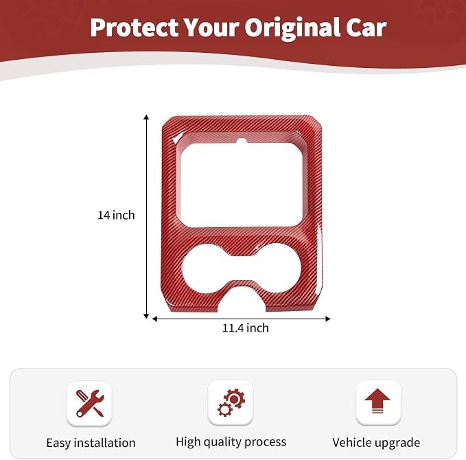 RT-TCZ for RAM Center Console Cup Holder Storage Box Trim Cover Frame for Dodge RAM 2018-2023 Red Carbon Fiber Interior Accessories