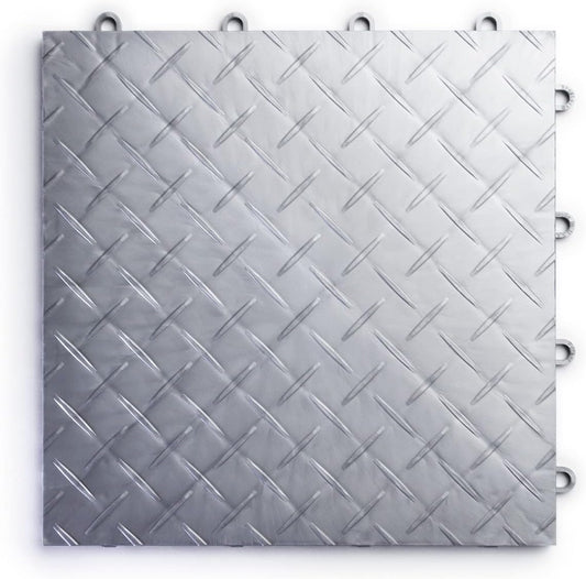 Big Floors RaceDeck Diamond Plate Design, Durable Interlocking Modular Garage Flooring Tile (Alloy, 24 Pack of 12 x 12" Tiles)
