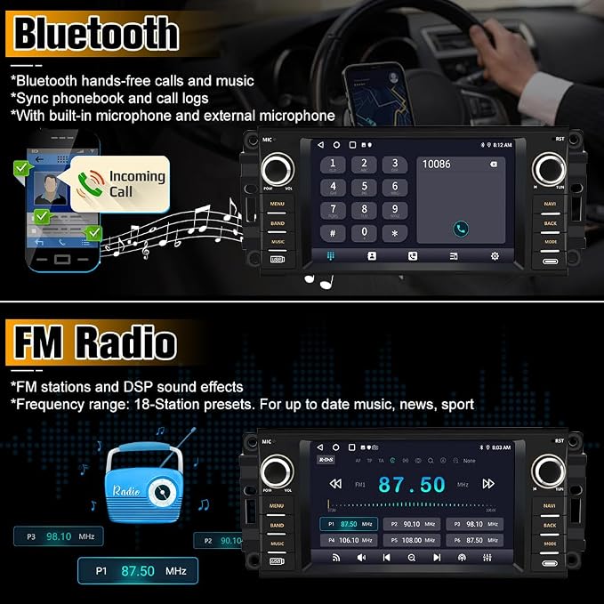 AWESAFE [2GB+64GB] Car Stereo for Jeep Wrangler JK 2007-2018 Dodge Ram 1500 2008-2012, Touch Screen Carplay Radio with WiFi GPS AM FM CarPlay Android Auto