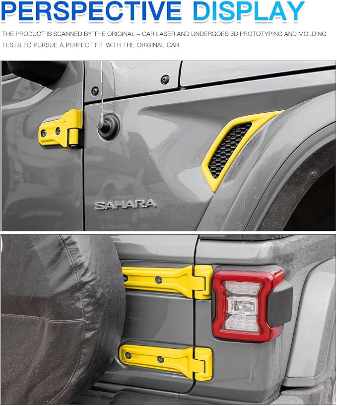 Barong for Jeep Wrangler JL JLU 2018-2025 Accessories Exterior Decoration Door Hinge Handle Engine Hood Hinge Hood Latch Wheel Eyebrow Side Air Outlet Rear Window Hinge Cover 26PCS Full Set(Yellow)