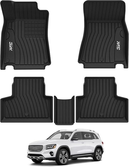 3W Floor Mats for Mercedez Benz GLB250 GLB35 AMG 2020-2026, TPE All Weather Custom Fit Floor Liner for Benz GLB 250/35 AMG 1st & 2nd Row Car Mats, Black