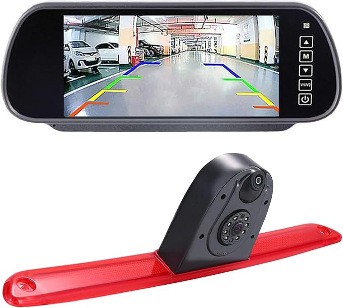 Top Mount Brake Light Reverse Backup Camera Double Rear View Camera Two Lens Camera+7 inch Screen Mirror for Mercedes Benz Sprinter W906/VW Crafter Caravelle 2007-2015