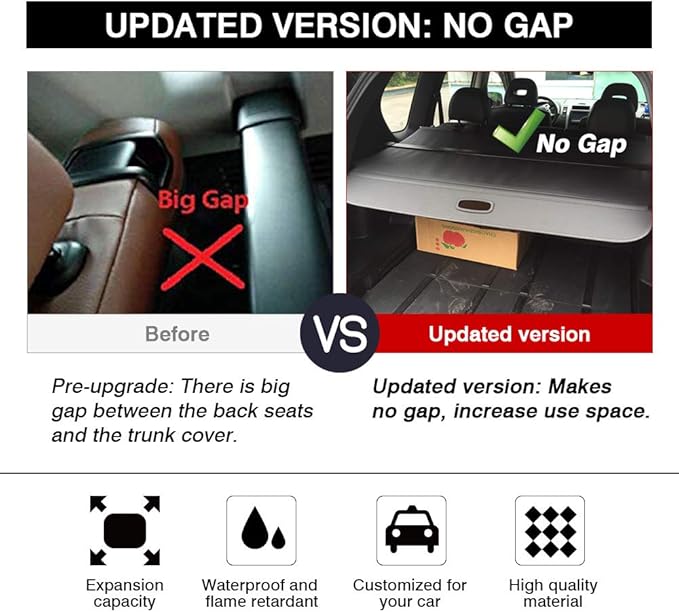 Powerty Retractable Cargo Cover for Cadillac XT5 2017-2019, Canvas Texture Trunk Cover Privacy Screen Rear Security Shade for XT5 Accessories (with Extented Cover)