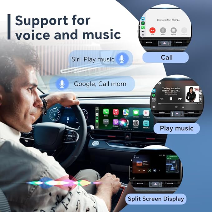 Carlinkit Wireless CarPlay Adapter for iPhone, 4.0 Adapter Convert Wired to Wireless, Support Android Auto, Voice, Music, GPS, Keys, etc. CPC200-CP2A, Blue