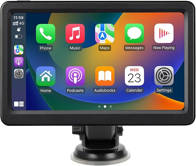 Wireless Carplay Screen for Car, 7" HD Portable Car Stereo Touch Screen, Compatible with Apple Carplay and Android Auto, with GPS Navigation, Bluetooth, Mirror Link, Voice Control, AUX Input, FM Radio