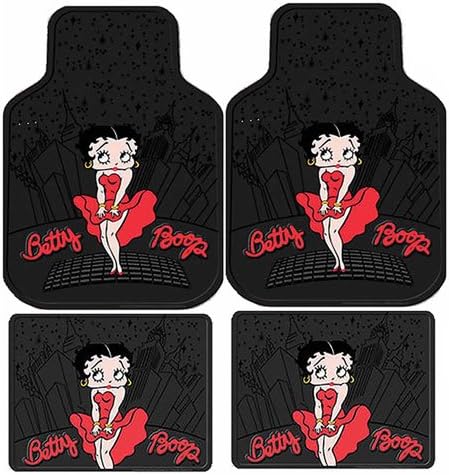 Plasticolor A 7 Piece Betty Boop Gift Set: 2 Lowback Seat Covers, 2 Front Floor Mats, 2 Rear Floor Mats, and 1 Steering Wheel Cover. - Betty Boop