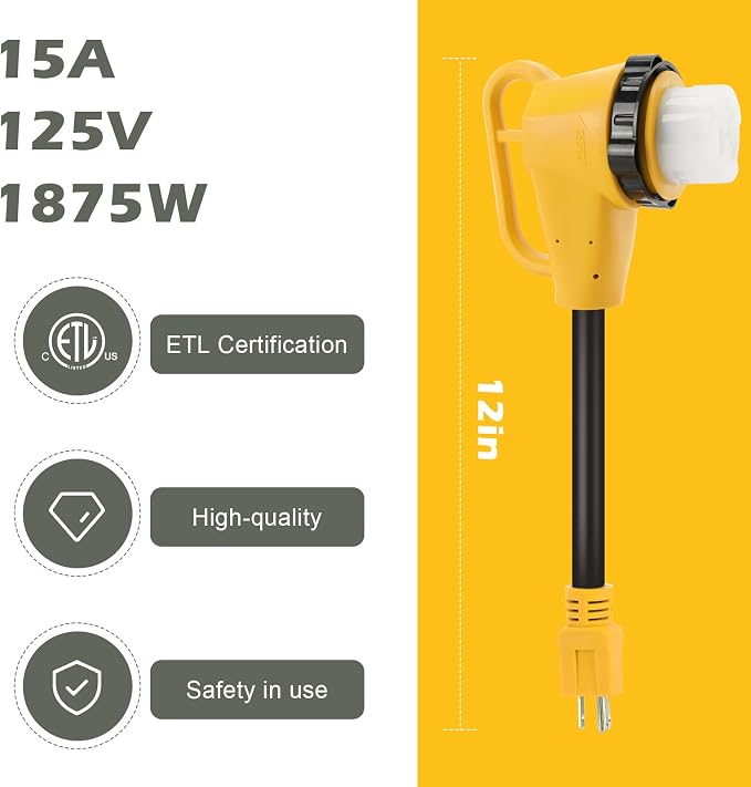 RV 50 Amp to 110 Adapter with Locking Connector, 50 Amp to 15 Amp RV Adapter, NEMA 5-15P to NEMA SS2-50R Electrical Power Adapter with Upgraded Grip Handle, ETL Listed, 3-Year Warranty