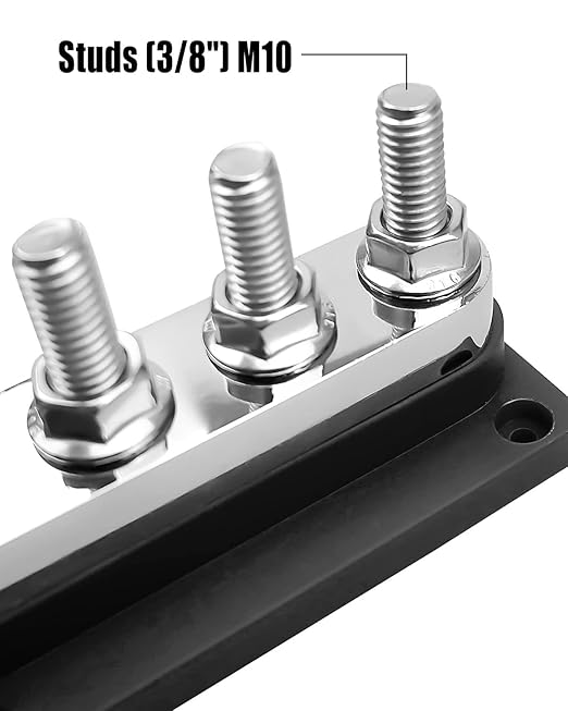 GMURA Heavy Duty Bus Bar 12-48V 600A Max, 4 M10 Studs (3/8") High Current Copper Busbar Terminal Block with Waterproof Cover, Marine Bus Bar Terminal Block Power Distribution Block, Black