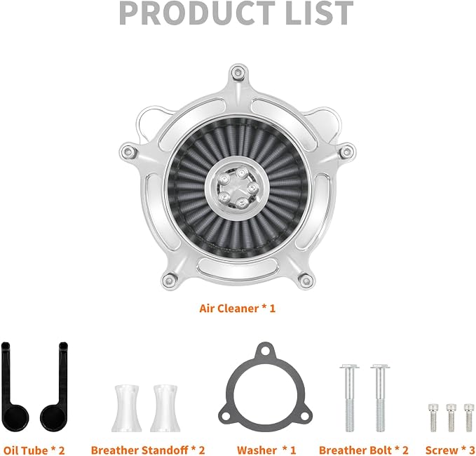 Air Cleaner Filter Aluminum Fit for Harley Touring Road King Street Glide Softail Sportster Dyna (Chrome Housing Grey Element, C For Touring 08-16,Softail 16-17,Trike 08-16)