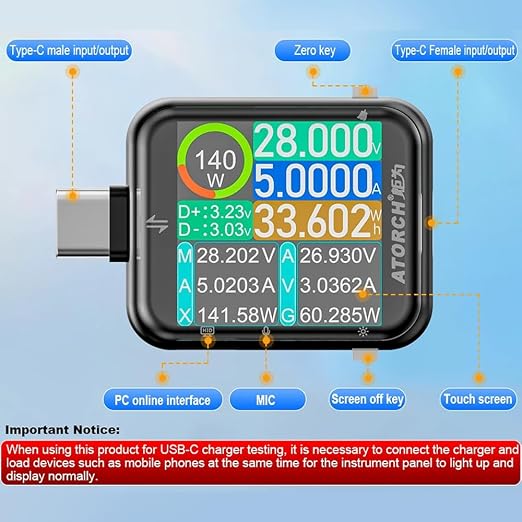 Diymore USB Tester USB C Power Mester Testers Capacitive Touch Screen High-Precision Digital Display Voltage Current Power Meter USB Charging Tester Type C Interface DC 4.5-50V 6A