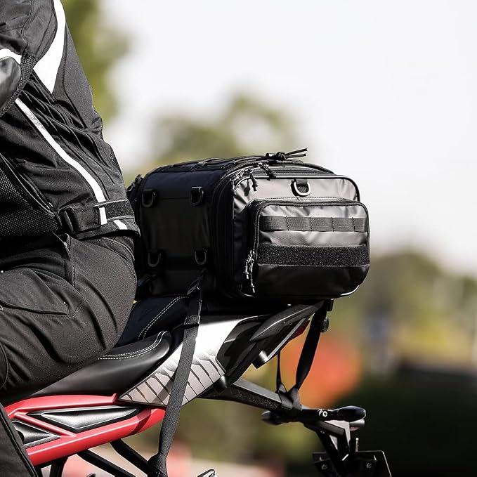 Rhinowalk Motorcycle Saddle Bag Motorbike Tail Bag Waterproof Expandable Pannier Bag Powersports Travel Luggage (Black, 26L)