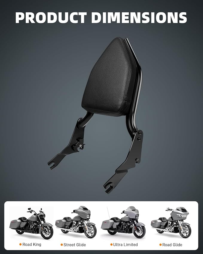 Sissy Bar Backrest Detachable Passenger Backrest Pad Compatible for Harley Davidson Touring Electra Glide, Road King, Road Glide, Street Glide, Ultra Limited 2009-2025 (Black)
